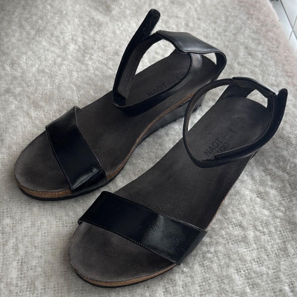 Naot Black Leather Open-Toe Slingback Sandals